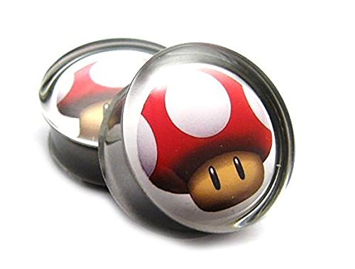 Super Mario Bros Super Mushroom Plugs / Gauges / Tunnels Double-sided Flare 316l Surgical Steel (2 Pieces)