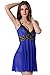 LOVEDATE Women's Sexy Lingerie Lace Babydoll Mesh Chemises Strappy Sleepwear (Medium, Blue)