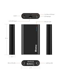 jackery Bolt 6.000 mAh Ultra-Compacta Batería Externa Cargador, Portable Power Banco y cargador de viaje con integrado MFI de Apple Lightning & Cables Micro USB (Negro)