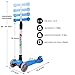 BELEEV Scooters for Kids 3 Wheel Kick Scooter for Toddlers Girls Boys, 4 Adjustable Height, Lean to Steer, Light up Wheels, Extra-Wide Deck, Easy to Assemble for Children Ages 3-12 (Blue Black)