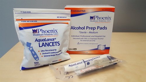 PHOENIX HC PHX1003 Kit AquaLance Lancing Device,100 30ga Lancets, 200 Prep Pads (100 Lancets & 200 Prep Pds)