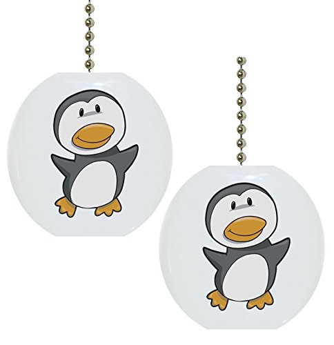 Set of 2 Baby Penguin Animal Ceramic Fan Pulls