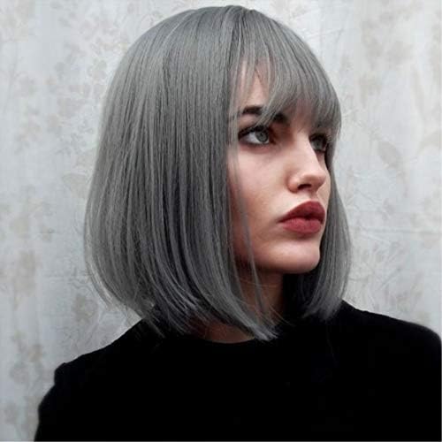 Wig Set European and American Wig Ladies Short Straight Hair Air Liu Hai Milk Grey Wig Headset