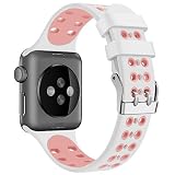 White Sport Edition Band for Apple Watch 38mm 42mm,Soft Silicone Sport Waterproof Strap Replacement Bands with Square Stainless Steel Dual Buckles for iWatch Apple Watch Series 3/2/1,Nikon+