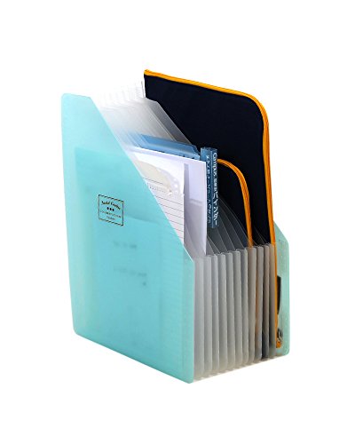 HYFAN Desktop File Organizer Box Desk Vertical Expanding File Folder Plastic Document Holder for Office School Supplies ( Blue )