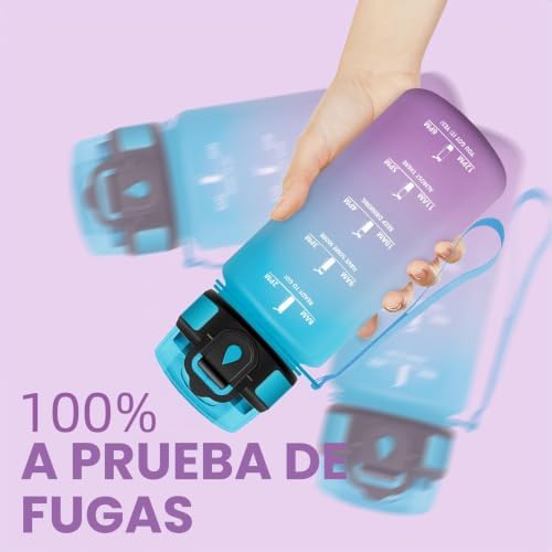 Garrafa de água infantil, 500ml com palha, cantil infantil, à prova de fugas, garrafas de água para crianças, com marcador de horas, cantina, para escritório, escola, yoga, azul roxo