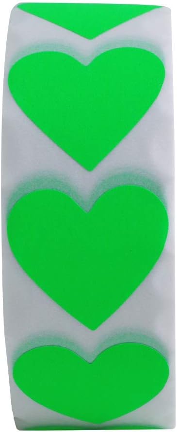 Hylabelest Color Coding Dot Labels 30mm Love Heart Natural Paper Stickers Adhesive Label 1,000 Per Roll (Fluorescence Green) - Image 3