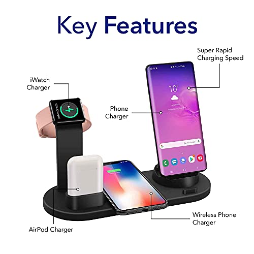 Charging Dock Stations 4in1 Wireless Charging Pad, Rotating Plug