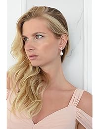 mariell Rose Gold Pera circonio cúbico boda arete para novias con Bold suave crema perla gotas