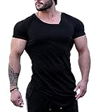 Coofandy Mens Bodybuilding Muscle Training Short Sleeve gym Workout Fitness T shirt, Black, Large