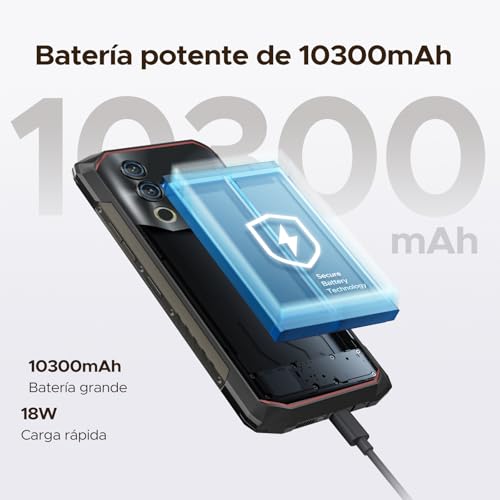 DOOGEERugged BLADE10POWER Android 16 Rugged Mobile Phone, 10300mAh 24GB+256GB/2TB Rugged Mobile, 6.6'' NFC Smartphone, Camera 50MP/Face ID/Fingerprint/Widevine L1/3 Card Slots/Dual 4G/GPS