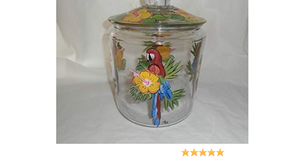Download Amazon Com Hand Painted Gallon Storage Cookie Jar Painted In Red Parrot Yellow Hibiscus Handmade