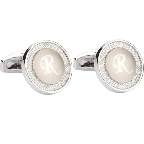 GWD Cufflinks for Men Shirt Premium Quality Personalized Initials Alphabet A-Z Gift Box (Silver R)