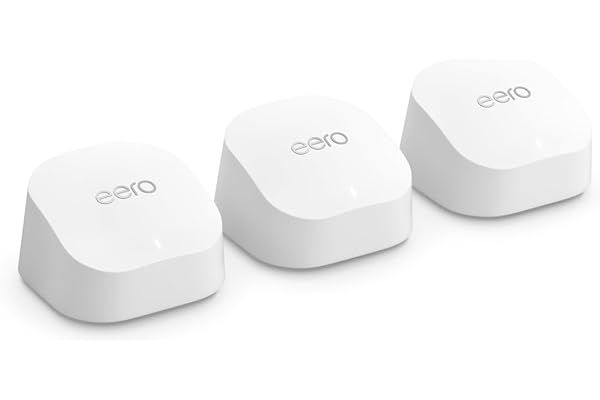Amazon eero 6+ mesh wifi system - Supports internet plans up to a Gigabit, Coverage up to 4,500 sq. ft., Connect 75+ devices, 3-pack