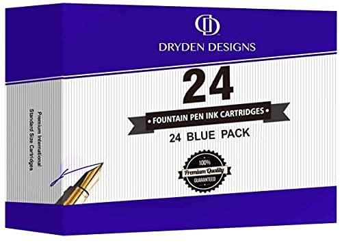 Dryden Designs Fountain Pen Ink Cartridges - Set of 24 Blue Ink CARTRIDGES - Short International Standard Size Disposable and Generic Ink Refill Cartridges - Perfect for Calligraphy — image 1