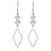 Sterling Silver Dangle Earrings for Women Dainty Flower Drop Earrings Hypoallergenic French Hook Cubic Zirconia Hanging Drop Earring Trendy Jewelry