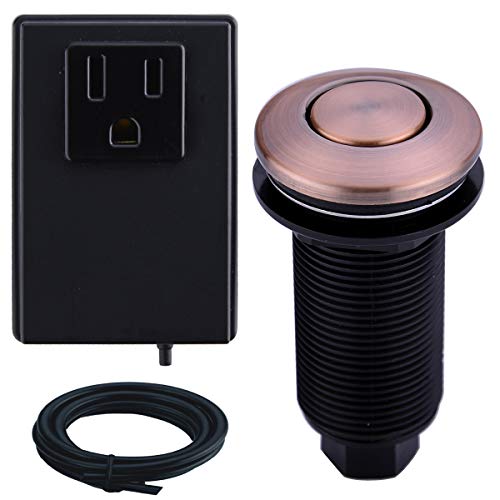 SINKINGDOM Sink Top Garbage Disposal Air Switch Kit with Long Button, Antique Copper (Brass Cover)