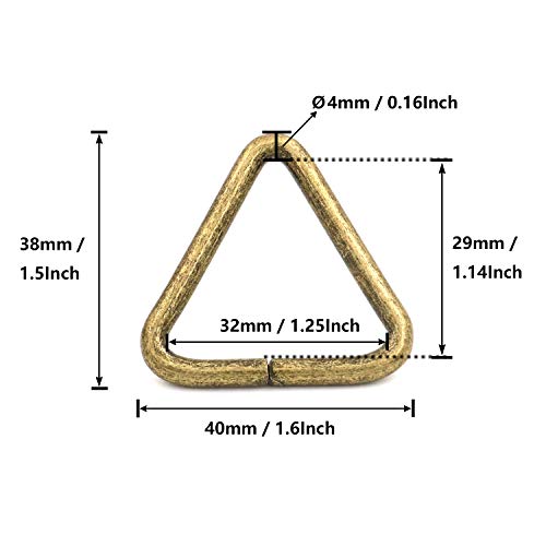 BIKICOCO 1-1/4\'\' Metal Triangle Ring Buckle Connectors Non Welded Round Edge Webbing Bag Clasp Handbag Strap Making Hardware, Bronze - Pack of 10