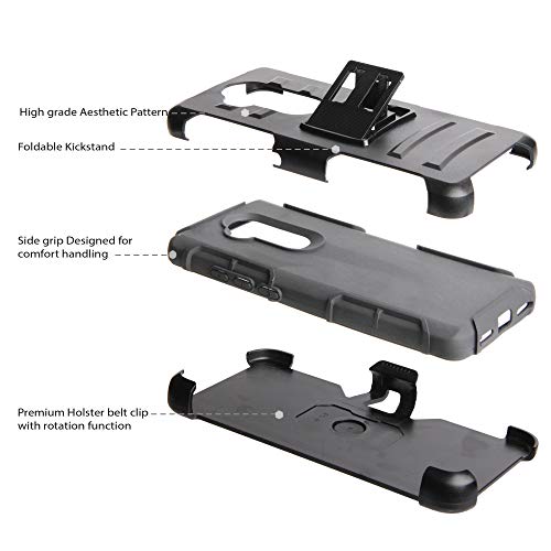 Alcatel 7/ Alcatel Folio/ReVVL 2 Plus Case, Trishield Gear Hybrid Rugged Armor Black with Kickstand Belt Clip Holster - Collage Surf Board