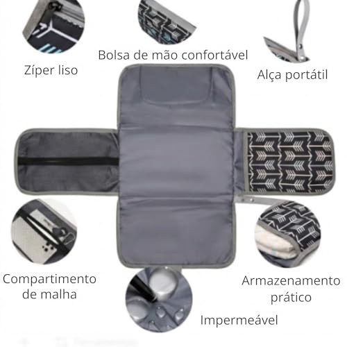 Trocador de Fralda, Trocador para Bebe, com Bolsos, Portátil, Impermeável, Macio, à Prova D'água