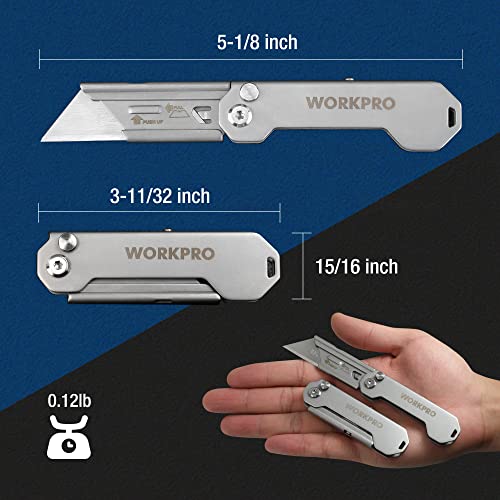 WORKPRO Folding Utility Knife, Quick Change Blades Box Cutter, 3-Pack EDC Foldable Pocket Utility Knife Sets with Belt Clip