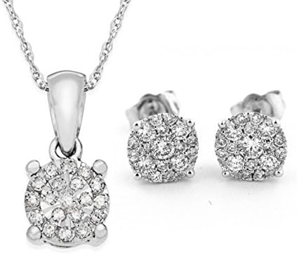 Genuine Natural 0.60 Carat Round Cut Diamond Cluster Earrings & Necklace Set In 925 Sterling Silver