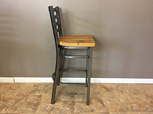 Set Of 2 Reclaimed Wood Seat Bar Stool | With Ladder Back Metal Frame | Restaurant Grade | High Quality |30 Inch High Barstool
