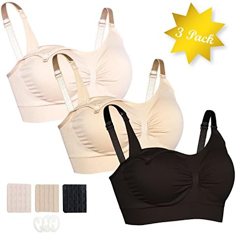 3PACK Nursing Bra Seamless Maternity Underwear S-XL with Extra Extenders Clips