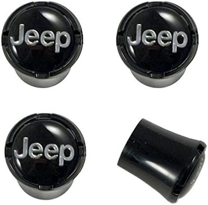 Amazon ジープ全ブラックタイヤエアバルブステムキャップ ジープブランド名文字スクリプトロゴエンブレム付き クローム 4ピースセット エアバルブキャップ 車 バイク