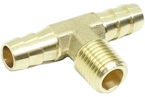 CDQBWKJGFJ 3/8 Barb x 3/8 Barb x 1/4 Male NPT Hose Barb Tee Fitting Brass Pipe T Barbed Connector 3 Way Adapter 1 Piece