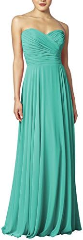 WenSai Women's Long Chiffon Prom Dress Pleated Evening Bridesmaid Gown Turqoise us24w