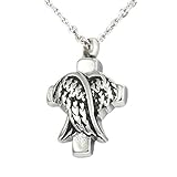 Stainless Steel Angel Wing Cross Charm Urn Pendant - Memorial Ash Keepsake - Cremation Jewelry