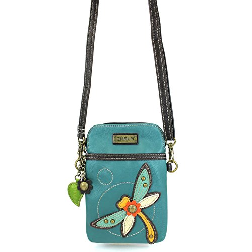 Chala Crossbody Cell Phone Purse - Women PU Leather Multicolor Handbag with Adjustable Strap - Dragonfly - Turquoise