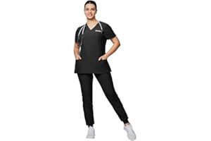 Kitmaz Medical Scrub Set For Women - Modern V-Neck Scrub Top & Slim Jogger Scrub Pants, 8 Pockets, Anti-Wrinkle