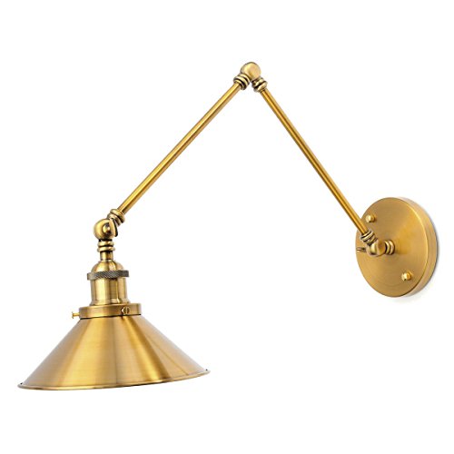 Jeteven Brass Wall Sconce Vintage Industrial Metal Wall Light Lamp Shade With Adjustable Swing Arm Lighting Fixtures