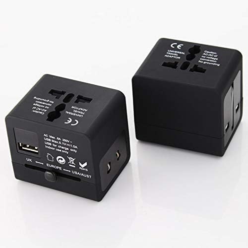 Sea To Sky Black International Universal Travel Adapter with 1 USB Charger