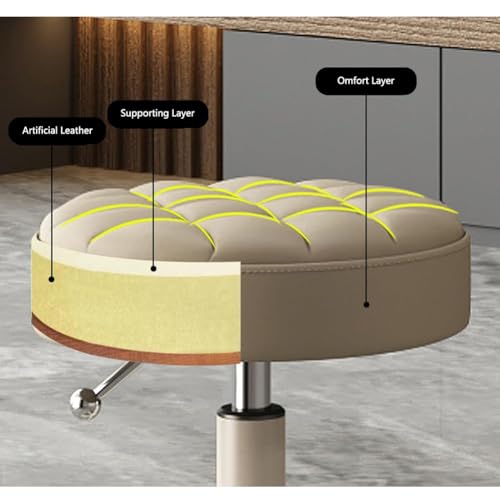 MOZOGOT PU Leather Round Rolling Stool Height Adjustable, Swivel Drafting Work SPA Shop Salon Stools with Wheels Office Chair Small for Home Office