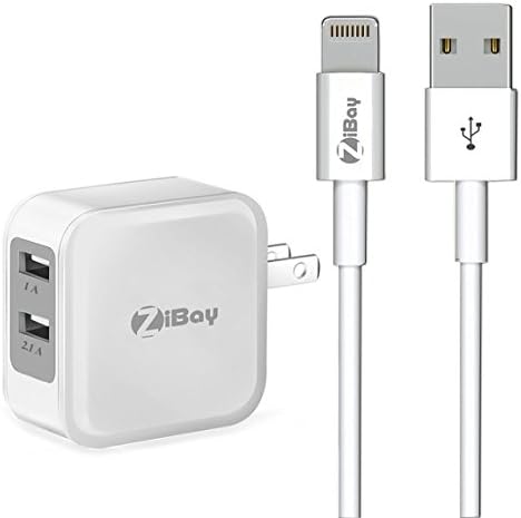 ZiBay iPhone 7 Cable, With a 3.1A 5W Dual USB Travel Wall Charger, Foldable Plug for iPhone 7, iPhone 6/6s, iPhones 5/5s, iPad Minis, iPad Airs, iPod Touch, iPods