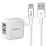 ZiBay iPhone 7 Cable, With a 3.1A 5W Dual USB Travel Wall Charger, Foldable Plug for iPhone 7, iPhone 6/6s, iPhones 5/5s, iPad Minis, iPad Airs, iPod Touch, iPods