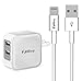 ZiBay iPhone 7 Cable, With a 3.1A 5W Dual USB Travel Wall Charger, Foldable Plug for iPhone 7, iPhone 6/6s, iPhones 5/5s, iPad Minis, iPad Airs, iPod Touch, iPods