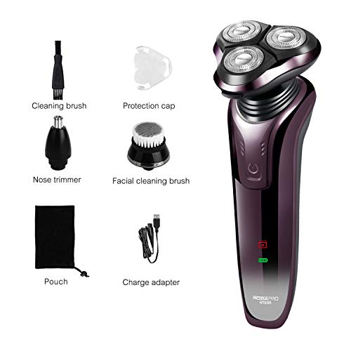 Electric Shaver Razor for Men Rechargeable Rotary Shaver Nose Trimmer Facial Cleaning Brush 3 in 1 Cordless Waterproof