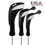 FINGER TEN Golf Club Head Covers Woods Driver Fairway Hybrid 3/4/5 Set, Headcovers Men 1 3 5 7 X Interchangeable Number Tag, Fit Nike Ping Mizuno Titleist 460CC