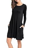 LAINAB Womens Fall Plain Solid Long Sleeve Loose Swing Casual Dress Black L