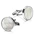 LOYALLOOK 8pcs Mens Silver Tone Mother of Pearl Shell Round Cufflinks and Shirt Stud Set Tuxedo Shirts Business Wedding