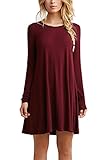 Simple T Shirt Dress Womens Dress Sleeve Plain Long Tshirt Casual,Burgundy,X-Large