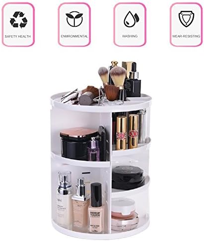 Warmoor Acrylic 360 Degree Rotating Makeup Organizer, Multi-Function Adjustable Cosmetic Storage Box, Large Capacity, Fits for Cosmetics, Brushes, Lipsticks, Jewelry, Nail Polish, Eyeliner (White)
