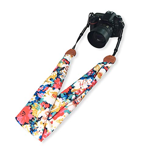 LONGTEAM Camera Strap, DSLR Camera Strap Universal Neck Shoulder Comfortable Scarf Camera Strap for Women (Flowers)