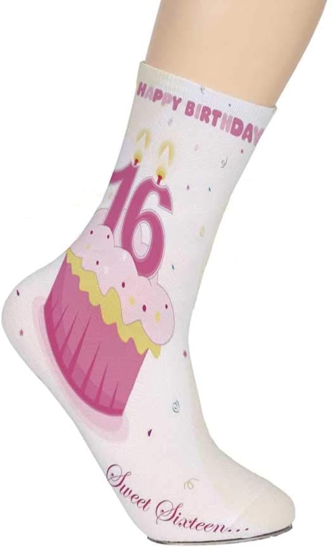 16th Birthday Decorations Soft Mid Calf Length Socks,Cupcake Candle