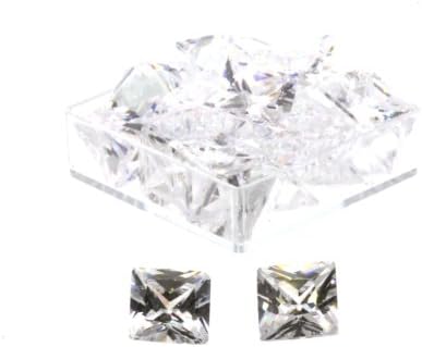Birth Stone Jewels 6 mm Diamond White Princess Cut Cubic Zirconia Gem Stones Pack Of 2