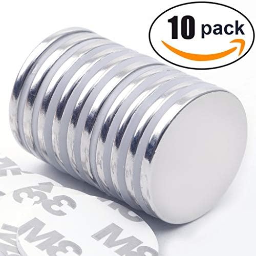 Super Strong Neodymium Disc Magnets with Double-Sided Adhesive, Powerful Permanent Rare Earth Magnets, Fridge, DIY, Building, Scientific, Craft, Office Magnets, 1.26'' D x 1/8'' H - Pack of 10